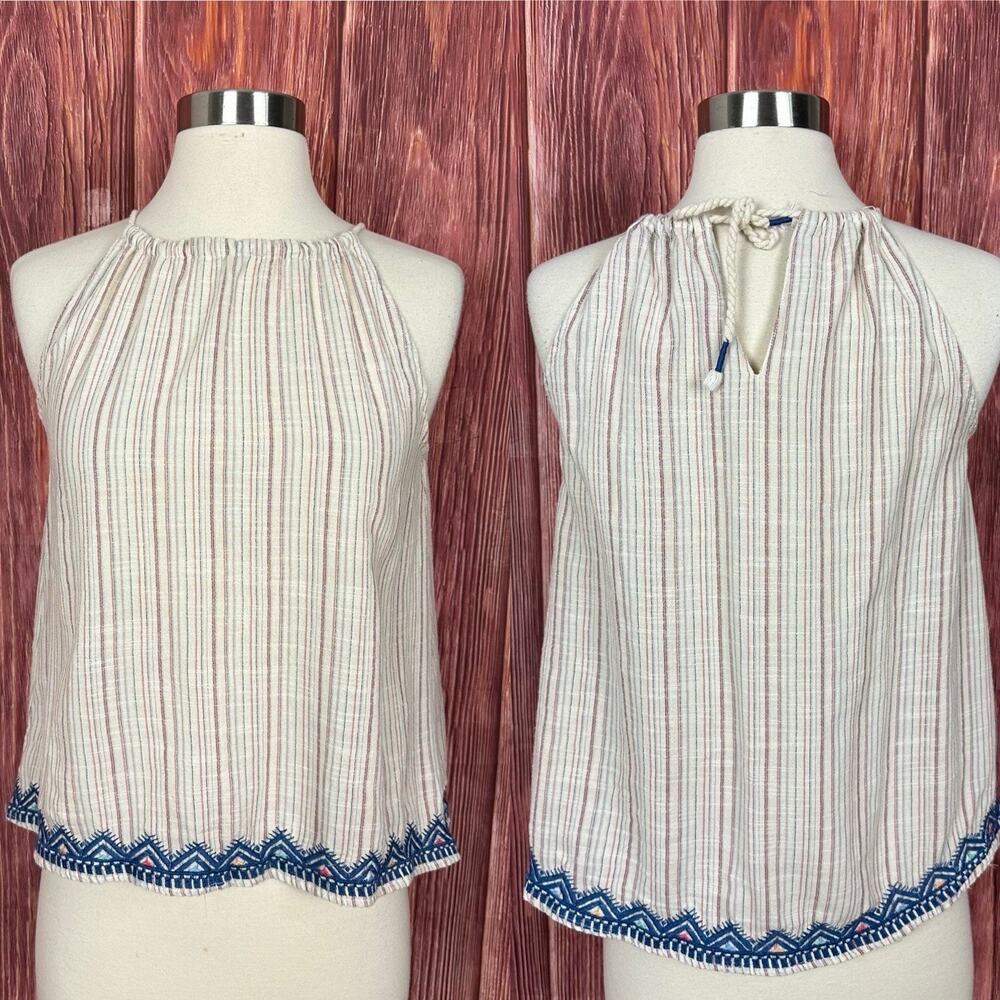 Faherty Womens Tank Top 100% Cotton Stripe Embroidered Size XS